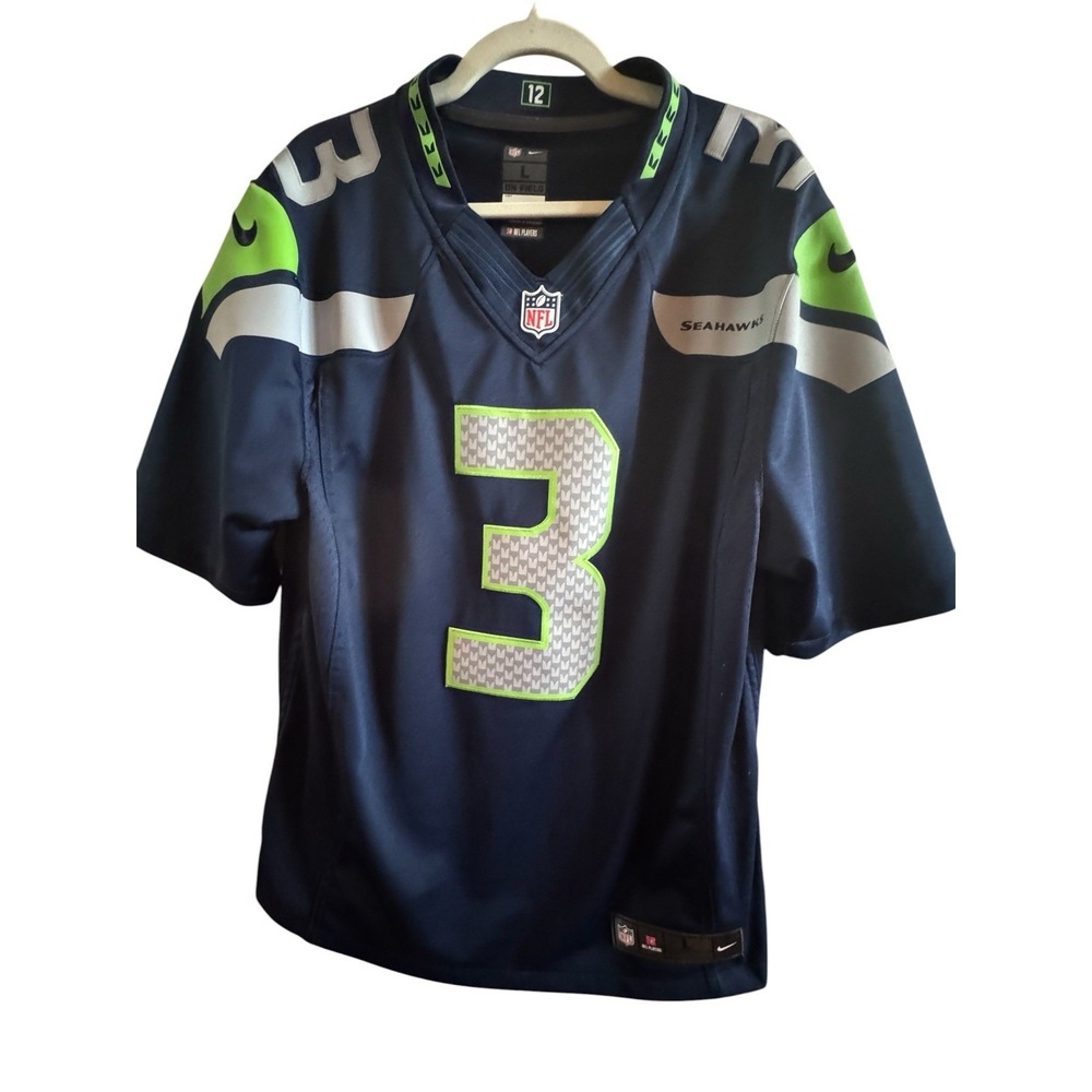 Nike NFL Seattle Seahawks Russell Wilson #3 Navy Blue Green Licensed L Jersey